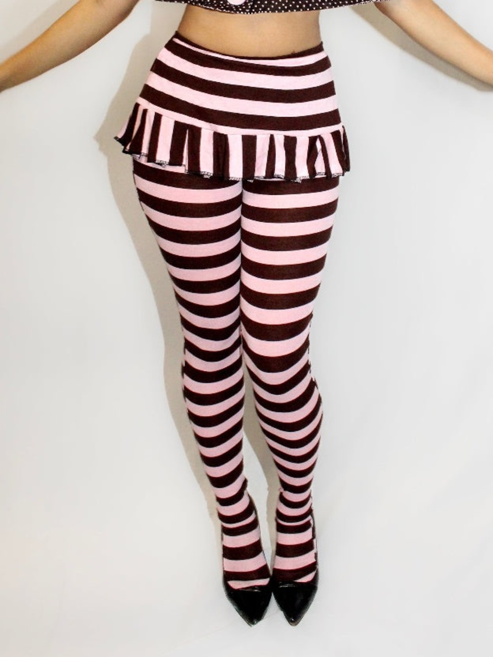 Eternally Curious Striped Leggings Skirt Set Pink Brown XS Unique handmade NWOT